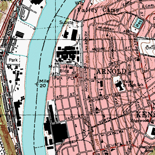 Topographic Map of Arnold Post Office, PA