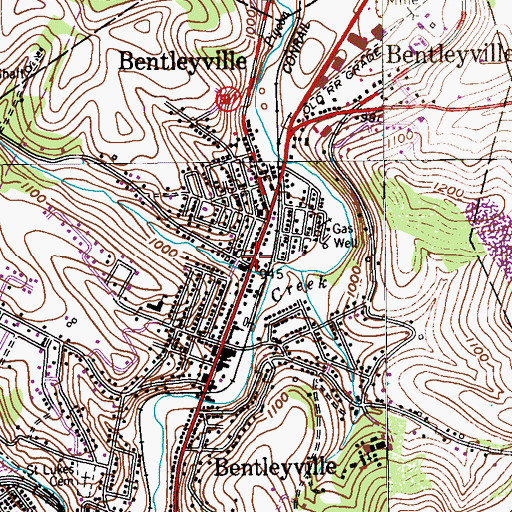 Topographic Map of Bentleyville Post Office, PA