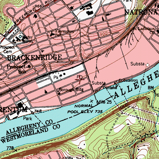 Topographic Map of Brackenridge Post Office, PA