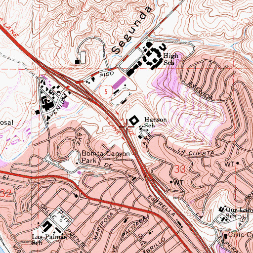 Topographic Map of Ole Hansen Elementary School, CA
