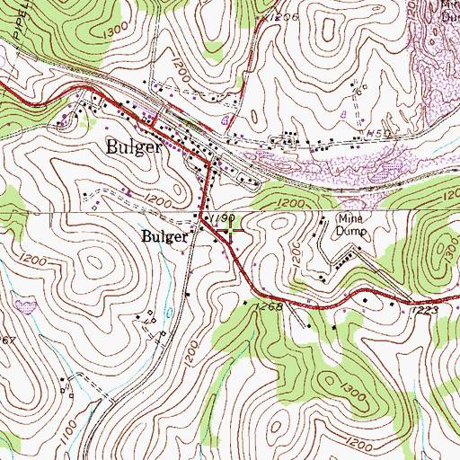 Topographic Map of Bulger Post Office, PA