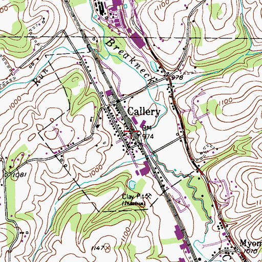 Topographic Map of Callery Post Office, PA