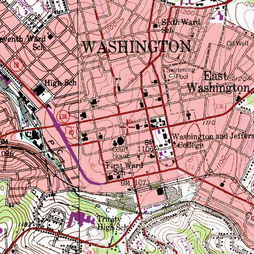 Topographic Map of Central Washington Post Office, PA