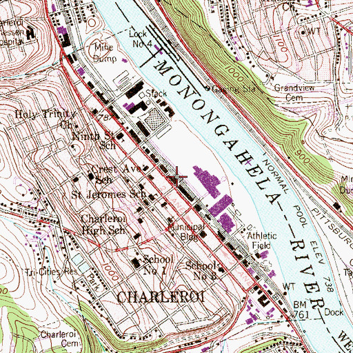 Topographic Map of Charleroi Post Office, PA