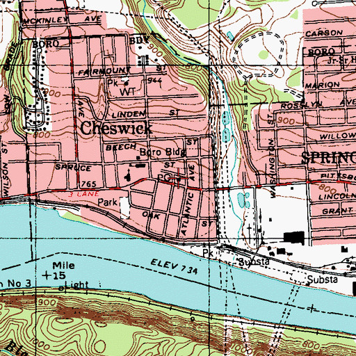 Topographic Map of Cheswick Post Office, PA