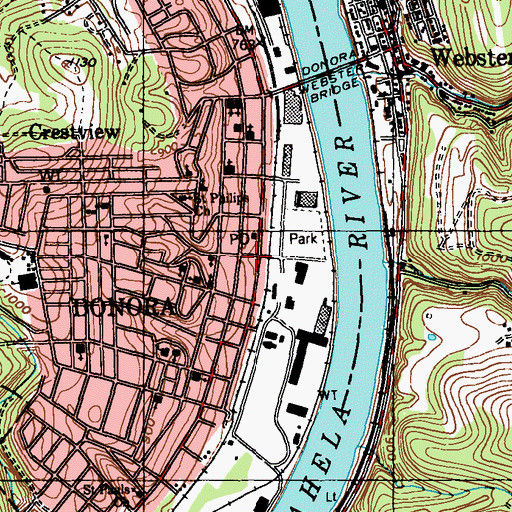 Topographic Map of Donora Post Office, PA