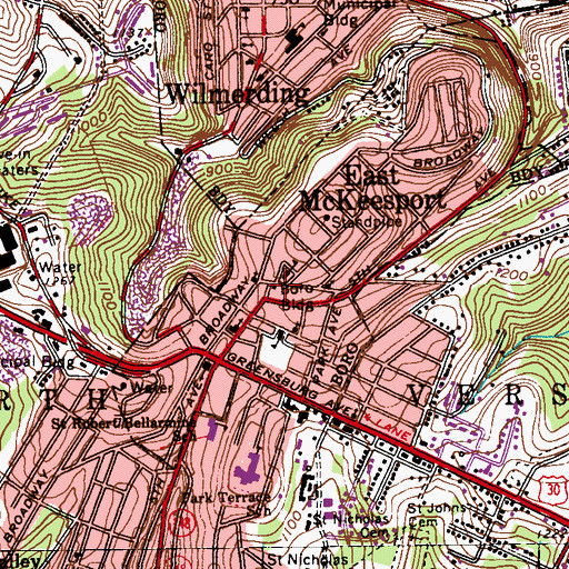 Topographic Map of East McKeesport Post Office, PA
