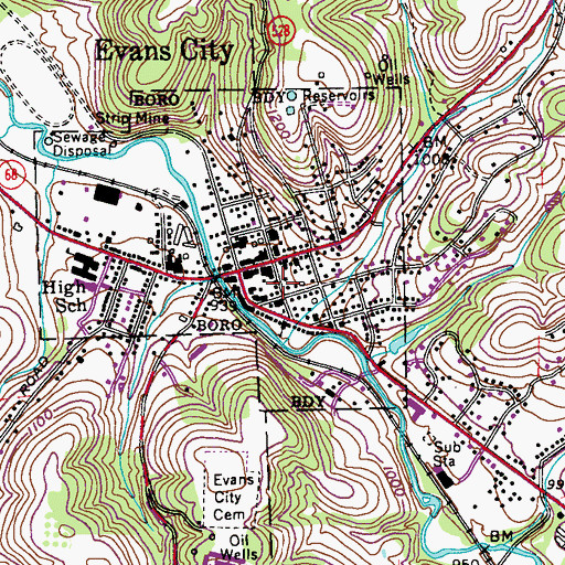 Topographic Map of Evans City Post Office, PA