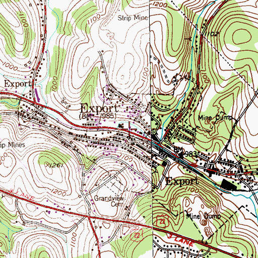 Topographic Map of Export Post Office, PA