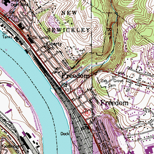 Topographic Map of Freedom Post Office, PA