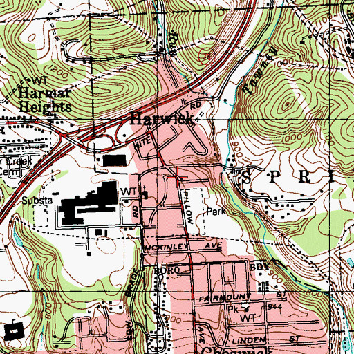 Topographic Map of Harwick Post Office, PA