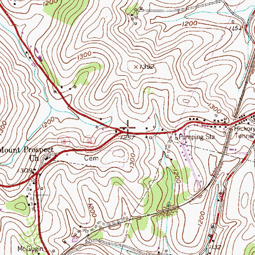 Topographic Map of Hickory Post Office, PA