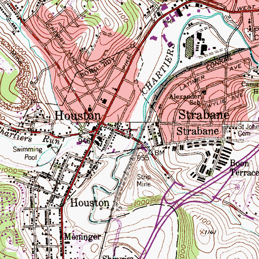 Topographic Map of Houston Post Office, PA