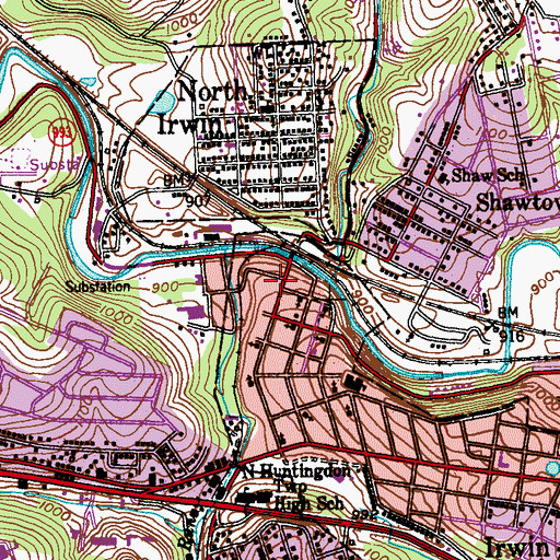 Topographic Map of Irwin Post Office, PA