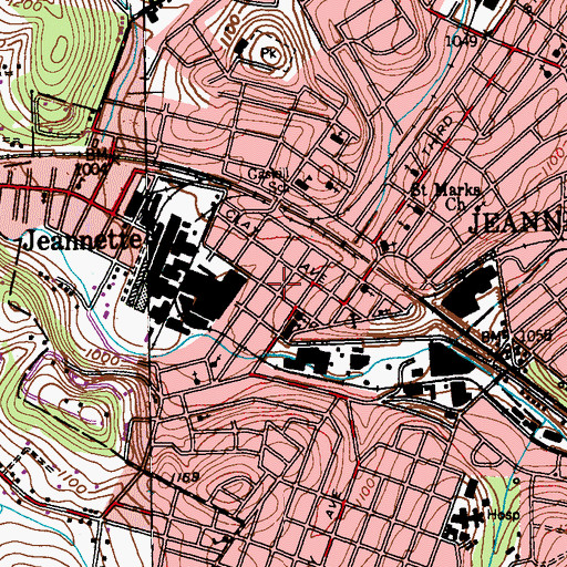 Topographic Map of Jeannette Post Office, PA