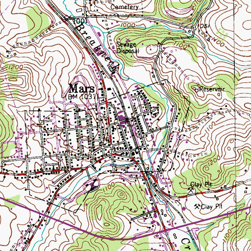 Topographic Map of Mars Post Office, PA