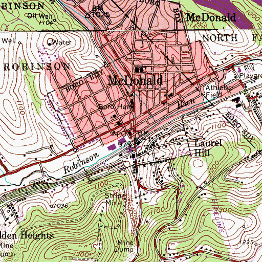 Topographic Map of McDonald Post Office, PA