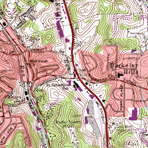 Topographic Map of McKnight Post Office, PA