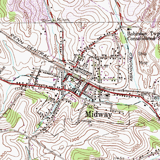 Topographic Map of Midway Post Office, PA