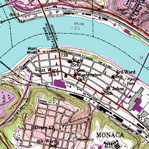 Topographic Map of Monaca Post Office, PA