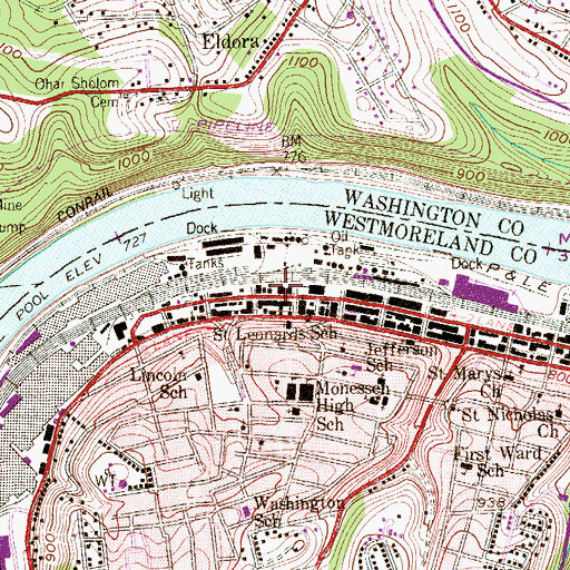 Topographic Map of Monessen Post Office, PA