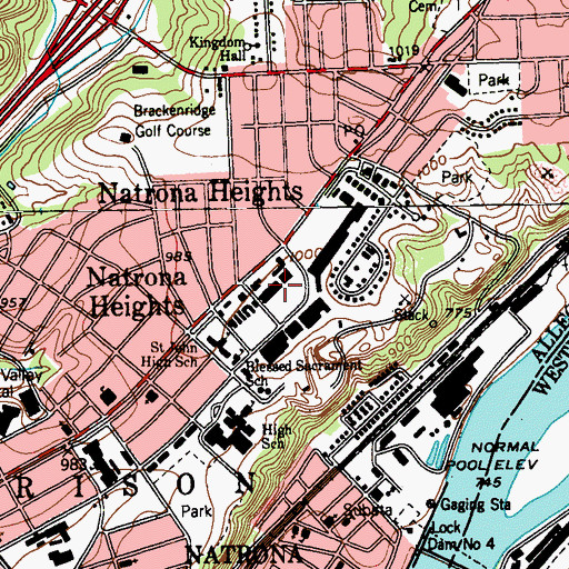 Topographic Map of Natrona Heights Post Office, PA
