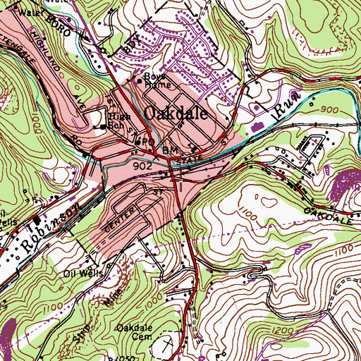 Topographic Map of Oakdale Post Office, PA