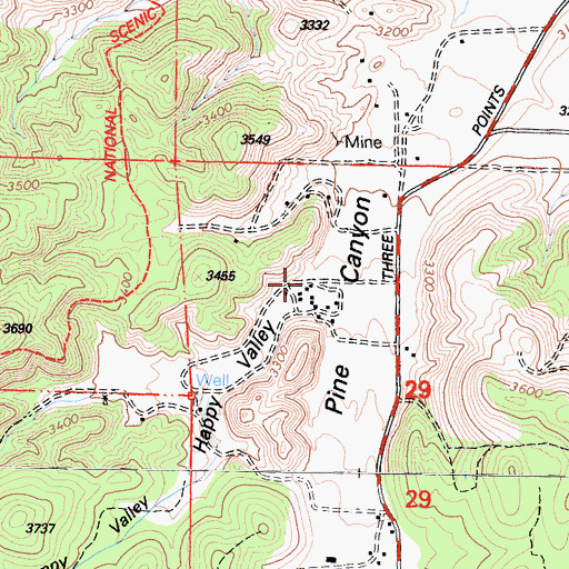 Topographic Map of Happy Valley, CA