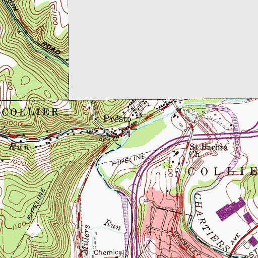 Topographic Map of Presto Post Office, PA