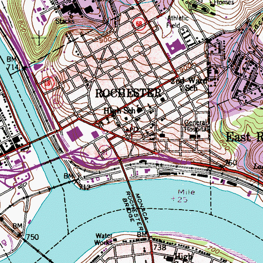 Topographic Map of Rochester Post Office, PA