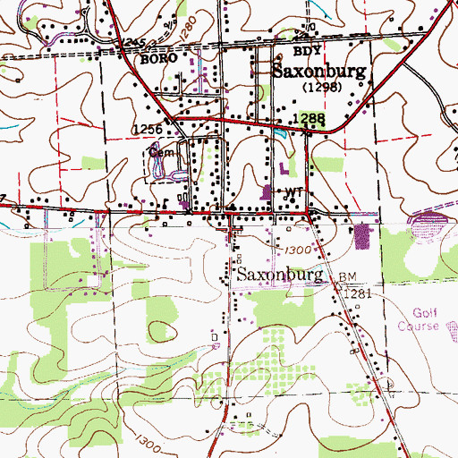 Topographic Map of Saxonburg Post Office, PA