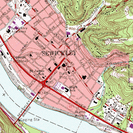 Topographic Map of Sewickley Post Office, PA