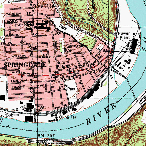 Topographic Map of Springdale Post Office, PA