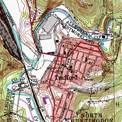 Topographic Map of Trafford Post Office, PA