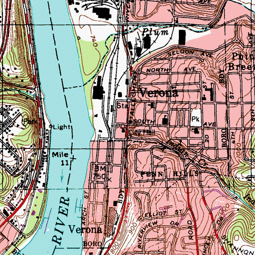 Topographic Map of Verona Post Office, PA