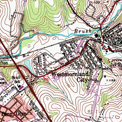 Topographic Map of Westmoreland City Post Office, PA