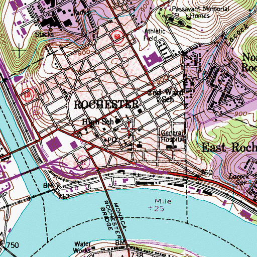 Topographic Map of Beaver Valley Christian Academy, PA