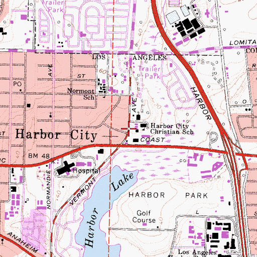 Topographic Map of Harbor City Christian School, CA