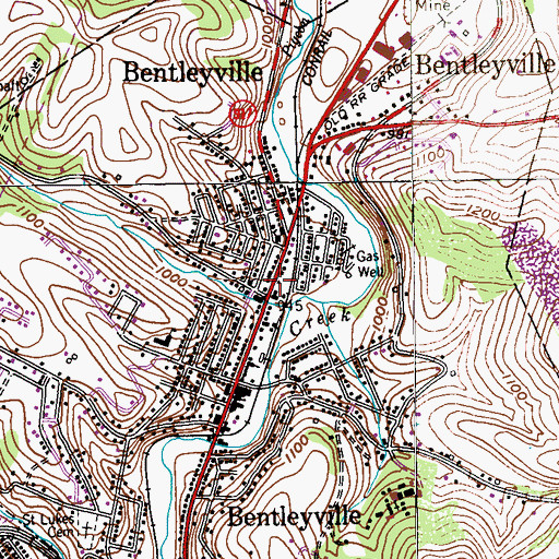 Topographic Map of Bentleyville Public Library, PA