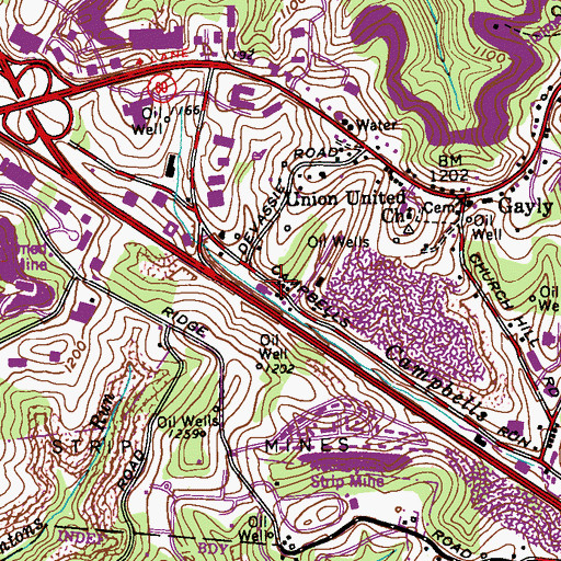 Topographic Map of Bradley School, PA