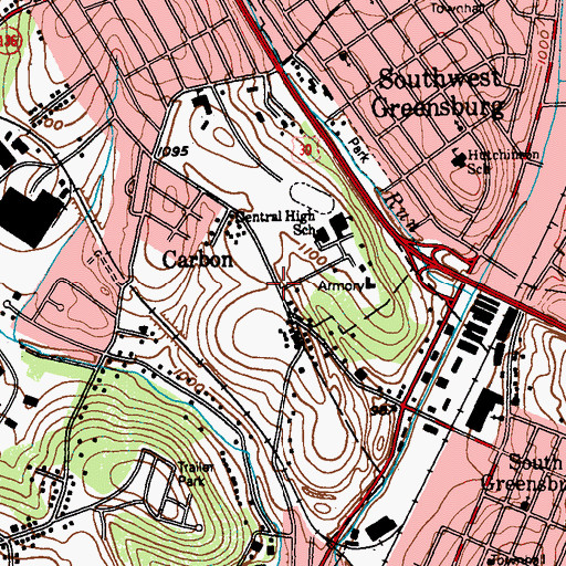 Topographic Map of Greensburg Central Catholic High School, PA