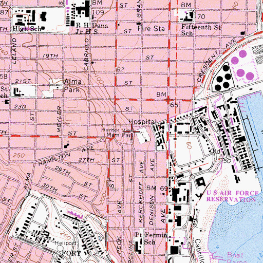 Topographic Map of Harbor View Memorial Park, CA