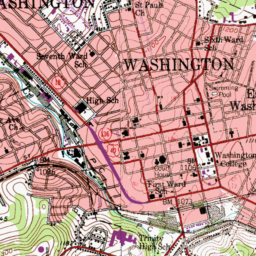 Topographic Map of John F Kennedy School, PA