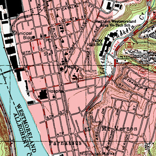 Topographic Map of Mary Queen of Apostles School - Freeport, PA