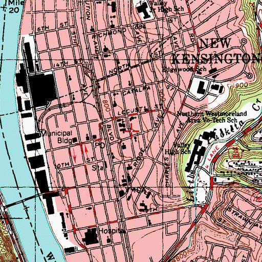 Topographic Map of Mary Queen of Apostles School, PA