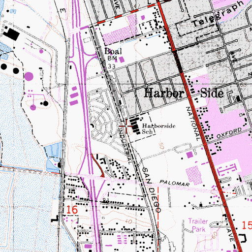 Topographic Map of Harborside Elementary School, CA