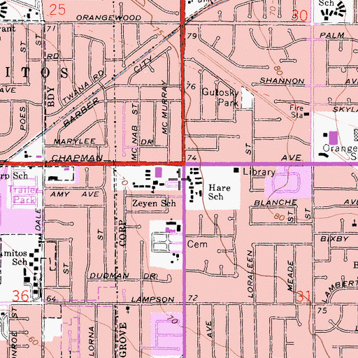 Topographic Map of Hare Continuation High School, CA