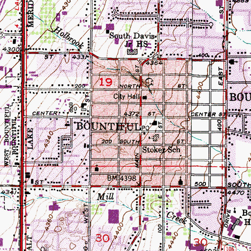 Topographic Map of Bountiful Post Office, UT