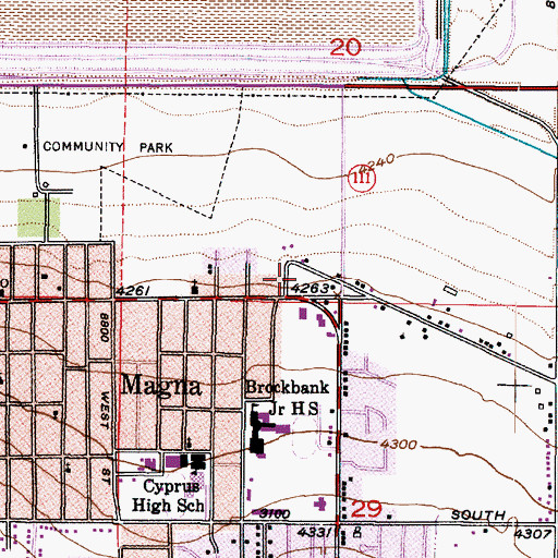 Topographic Map of Magna Post Office, UT