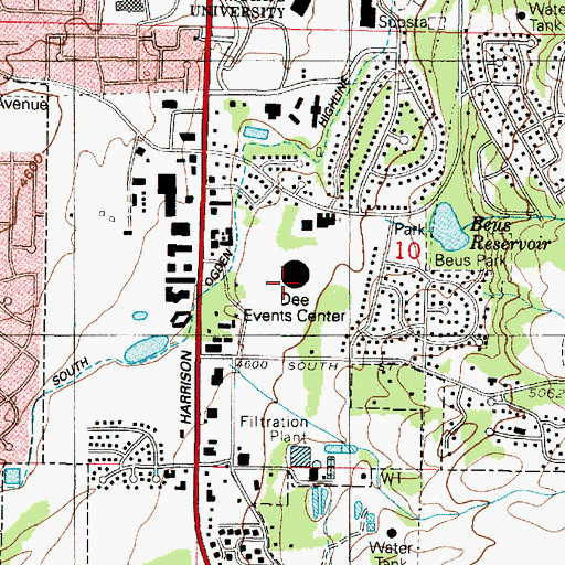 Topographic Map of Dee Events Center, UT